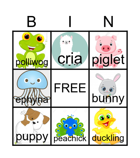 Baby Animals Bingo Card