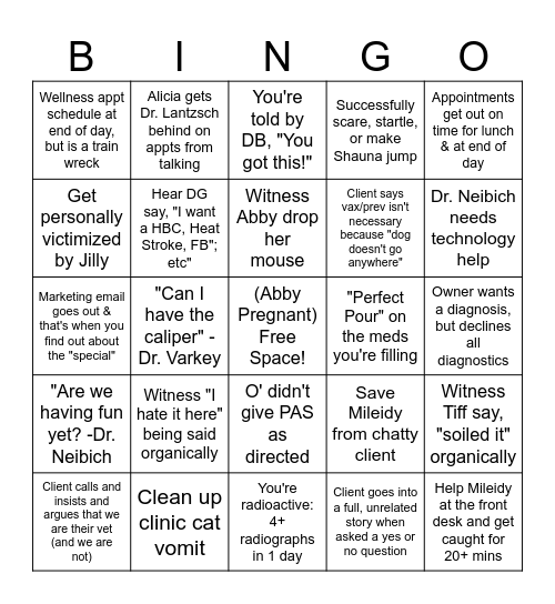 CVLW Veterinary Bingo Card