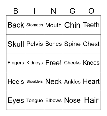 Definition Bingo: Know your Body Bingo Card