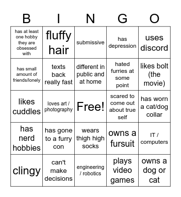 Furry Bingo Card