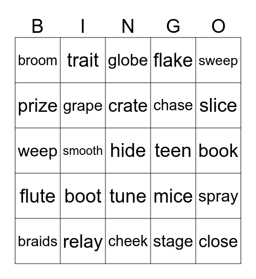 Long Vowels Bingo Card