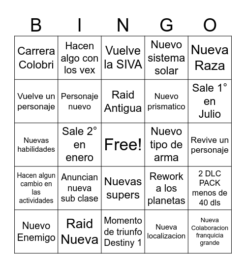 Bungie LO CAMBIA TODO!!!!!! Bingo Card