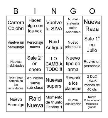 Bungie LO CAMBIA TODO!!!!!! Bingo Card