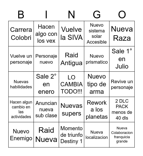 Bungie LO CAMBIA TODO!!!!!! Bingo Card
