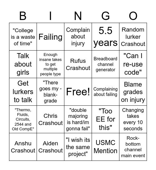 Freeman Bingo Card