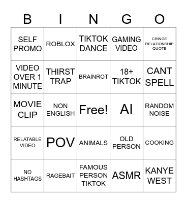 TIKTOK BINGO Card
