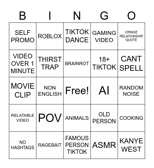TIKTOK BINGO Card
