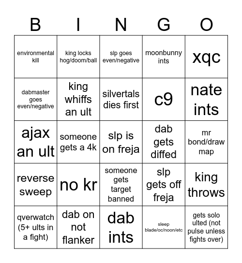 evenstar sucks at this Bingo Card