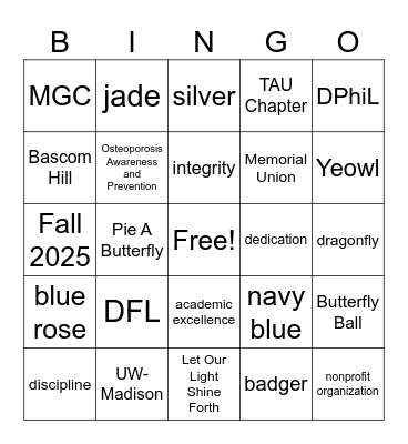 Butterfly Bingo Card