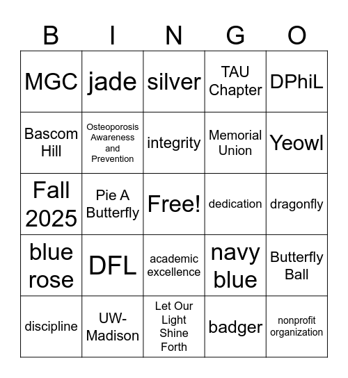 Butterfly Bingo Card