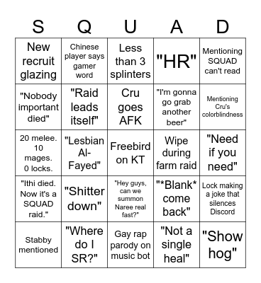 SQUAD Naxx Bingo Card