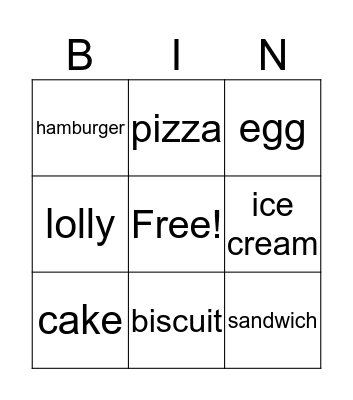 Food Bingo Card