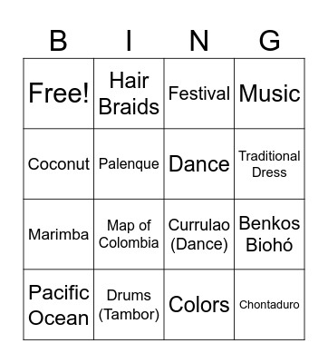 Afro-Colombian Bingo Card
