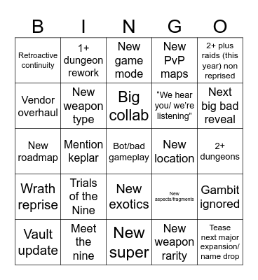 Edge of Feet Bingo Card