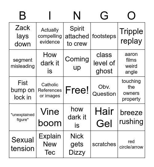 Ghost Adventures Bingo Card