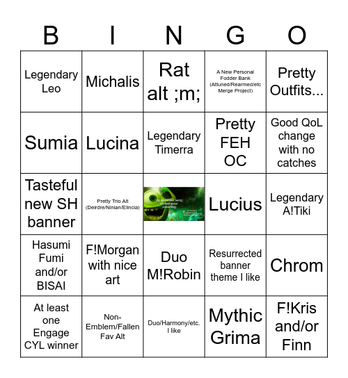 FEH 2026 (WIP but I see almost no point anyway ;m;) Bingo Card