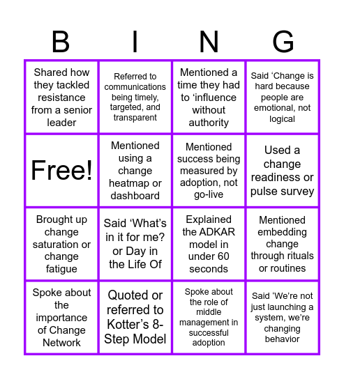 Change Management Bingo Card