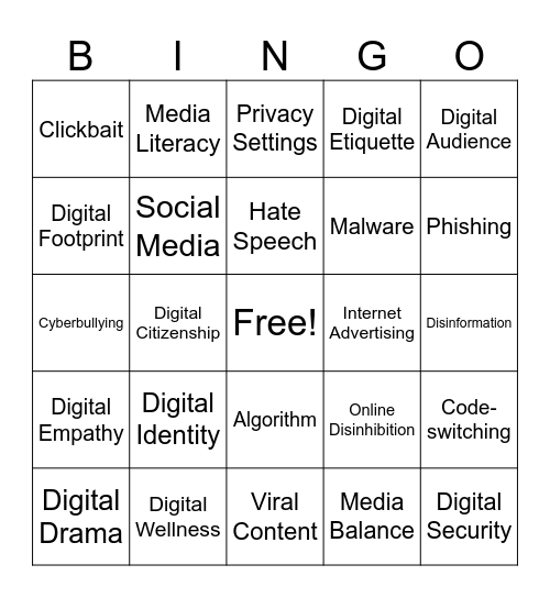 Digital Citizenship Bingo Card