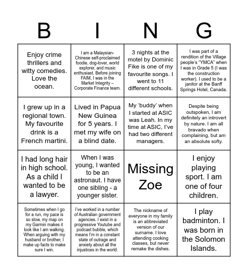 FAIM Bingo Card