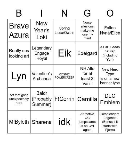 FEH 2026 (Predict Whoopee) Bingo Card