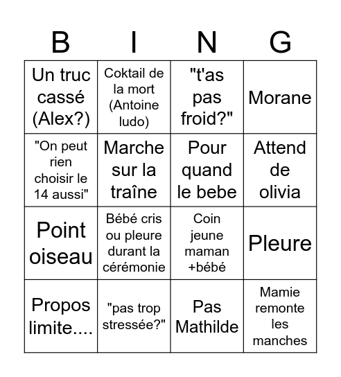 Mariage mairie Bingo Card
