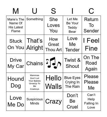 ELVIS BEATLES WILLIE Bingo Card