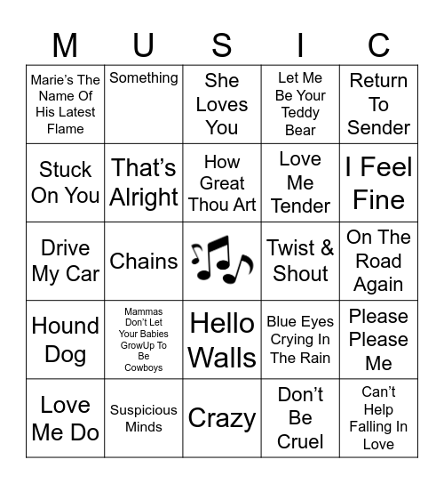 ELVIS BEATLES WILLIE Bingo Card