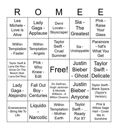 Romee's Muziekbingo Card