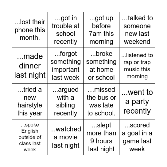 Find someone who... Bingo Card