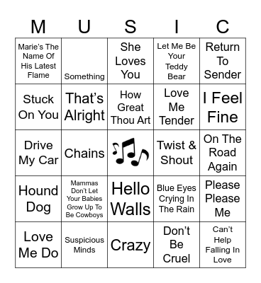 ELVIS BEATLES WILLIE Bingo Card