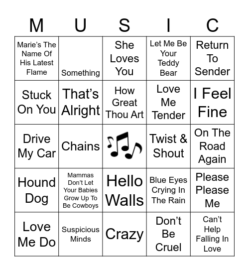 ELVIS BEATLES WILLIE Bingo Card