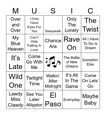1950's Bingo Card