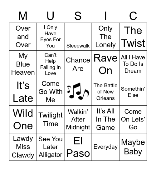 1950's Bingo Card