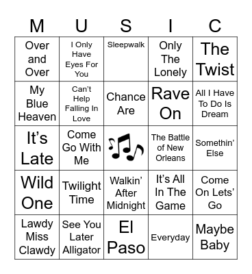 1950's Bingo Card
