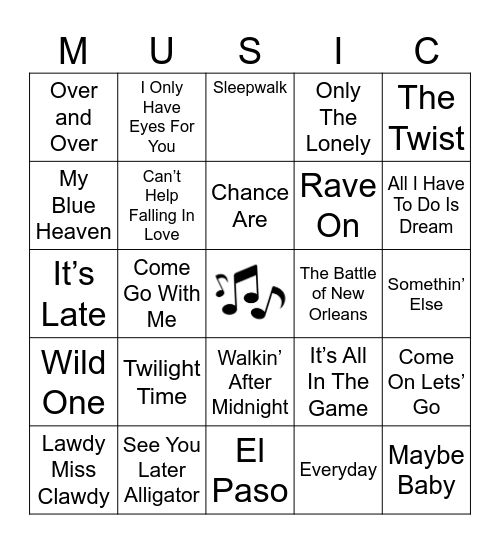 1950's Bingo Card
