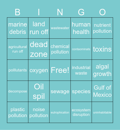 Economics of Ocean Polution Bingo Card