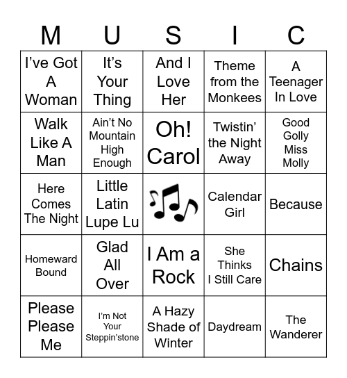1960's Bingo Card
