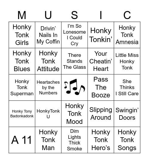 HONKY TONK Bingo Card