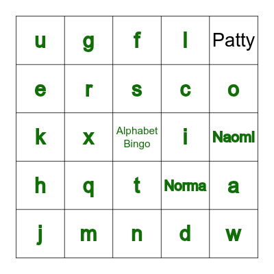 Alphabet Bingo Lower Case Bingo Card