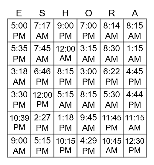 ¿Qué hora es? Bingo Card