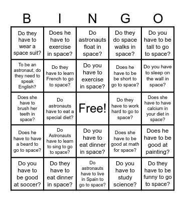 Curious About Grammar: "have to" Space Bingo Card