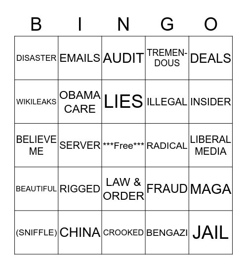 Presidential Debate Bingo Card