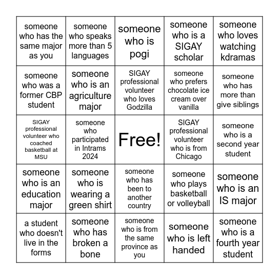 SIGAY SOCIAL- CONNECT Bingo Card