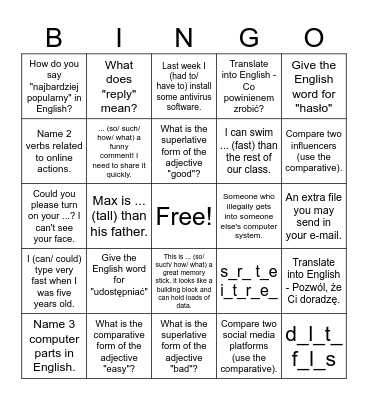 Super Powers 7 unit 6 Bingo Card