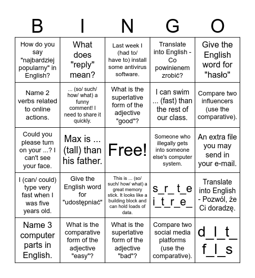 Super Powers 7 unit 6 Bingo Card