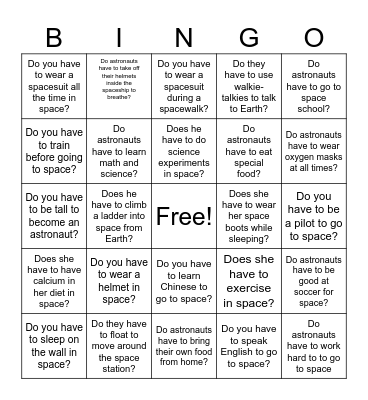 Curious About Grammar: "have to" Space Bingo Card