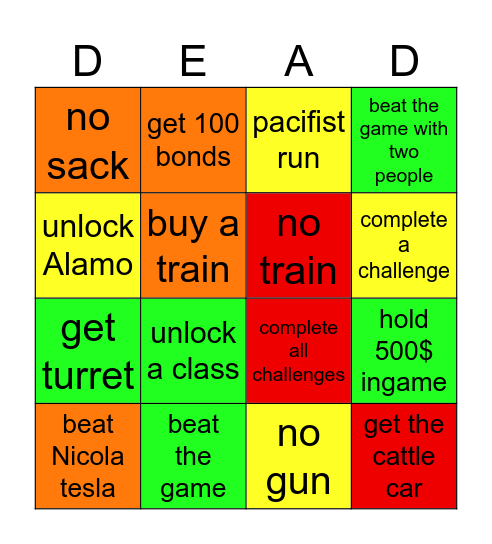 Dead Rails Bingo Card