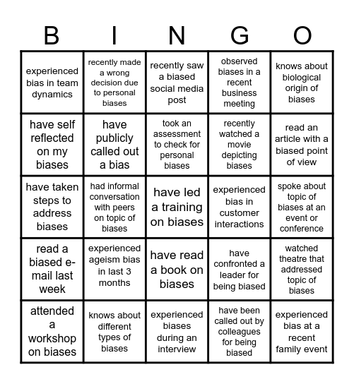 Breaking the Bias Bingo Card