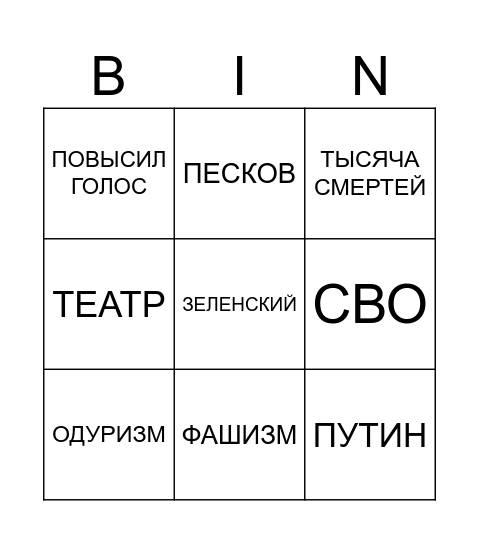 Бинго по Гудкову И.Б. Bingo Card