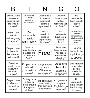 Curious About Grammar: "have to" Space Bingo Card